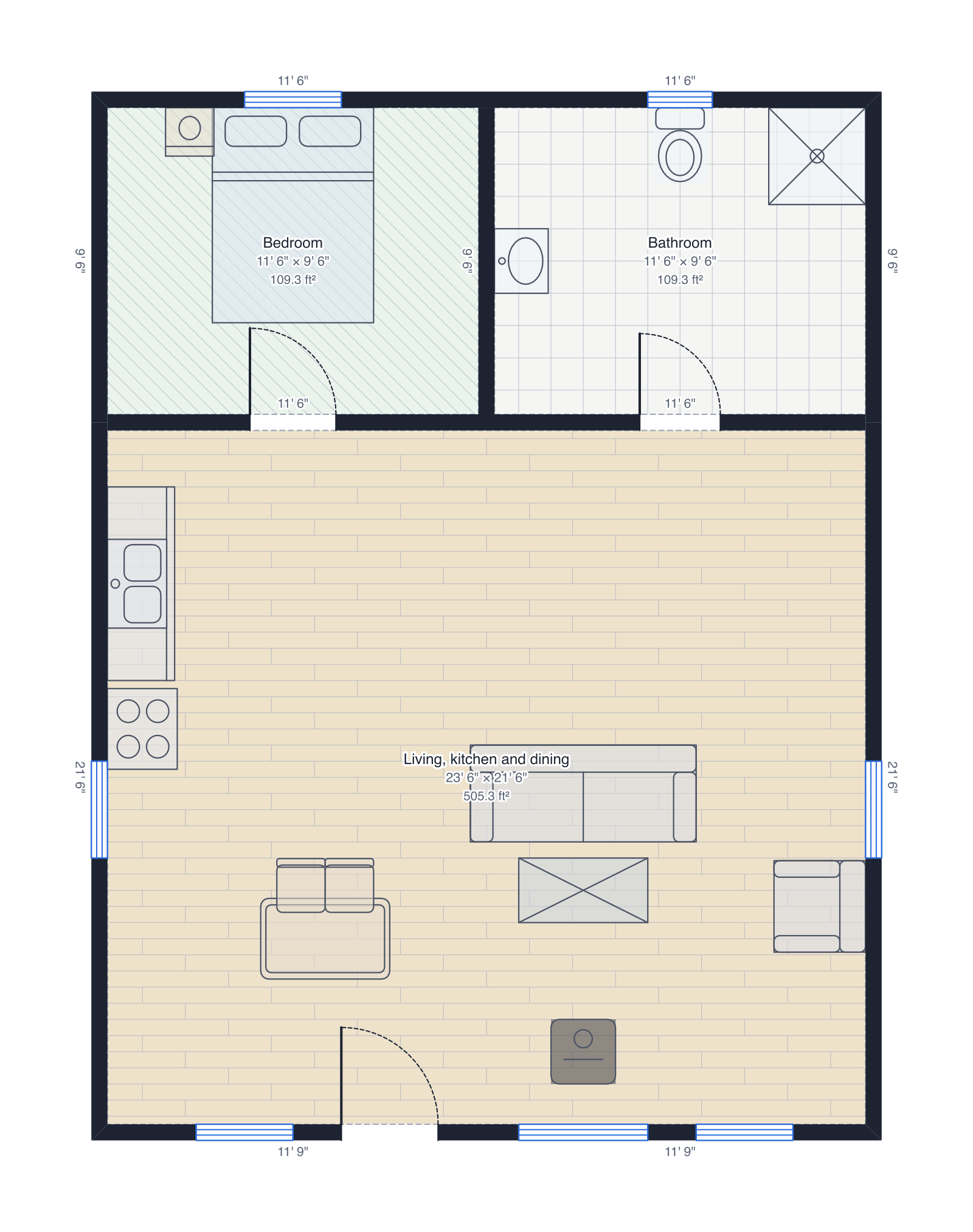 A-frame cabin floor plan