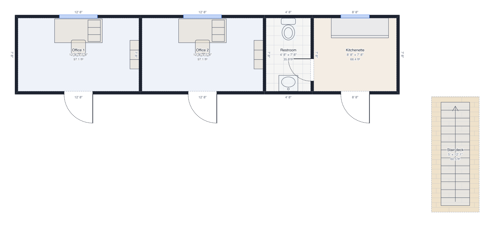Two-storey container office floor plan