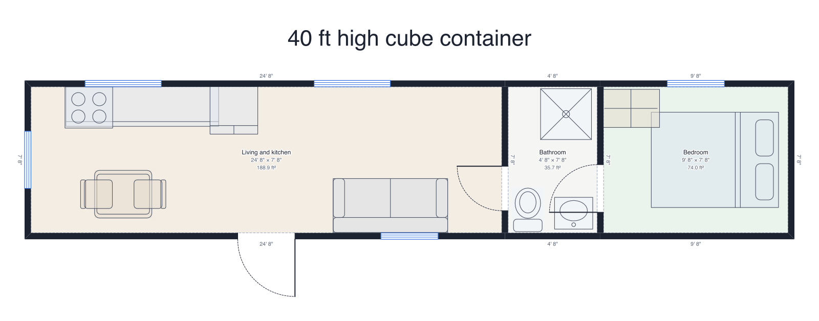 40 ft container home floor plan