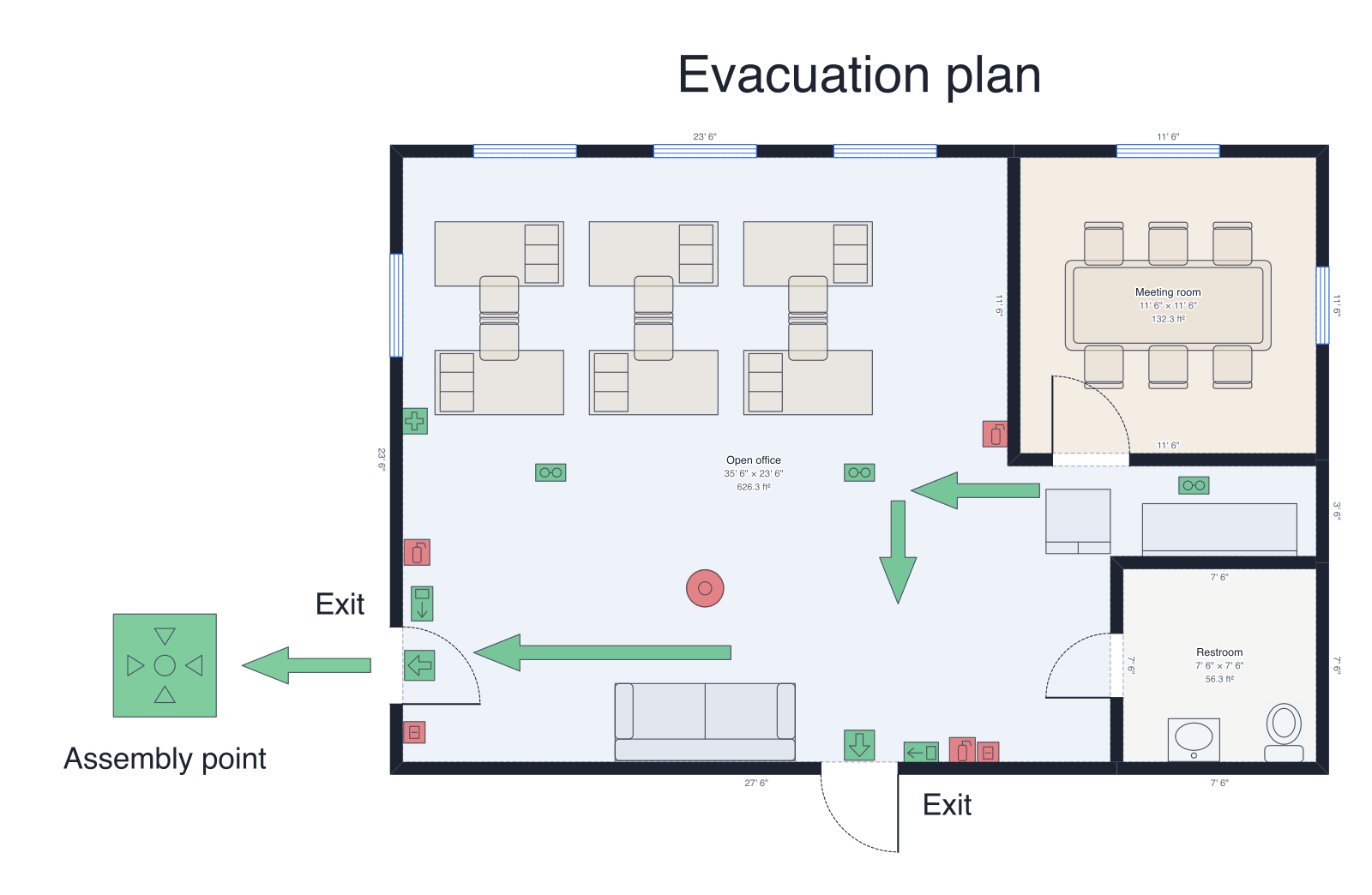 Office evacuation plan floor plan