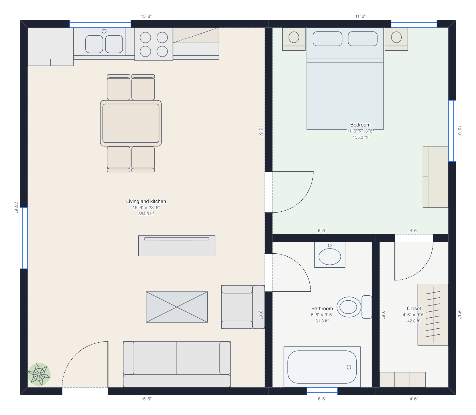 One-bedroom apartment floor plan
