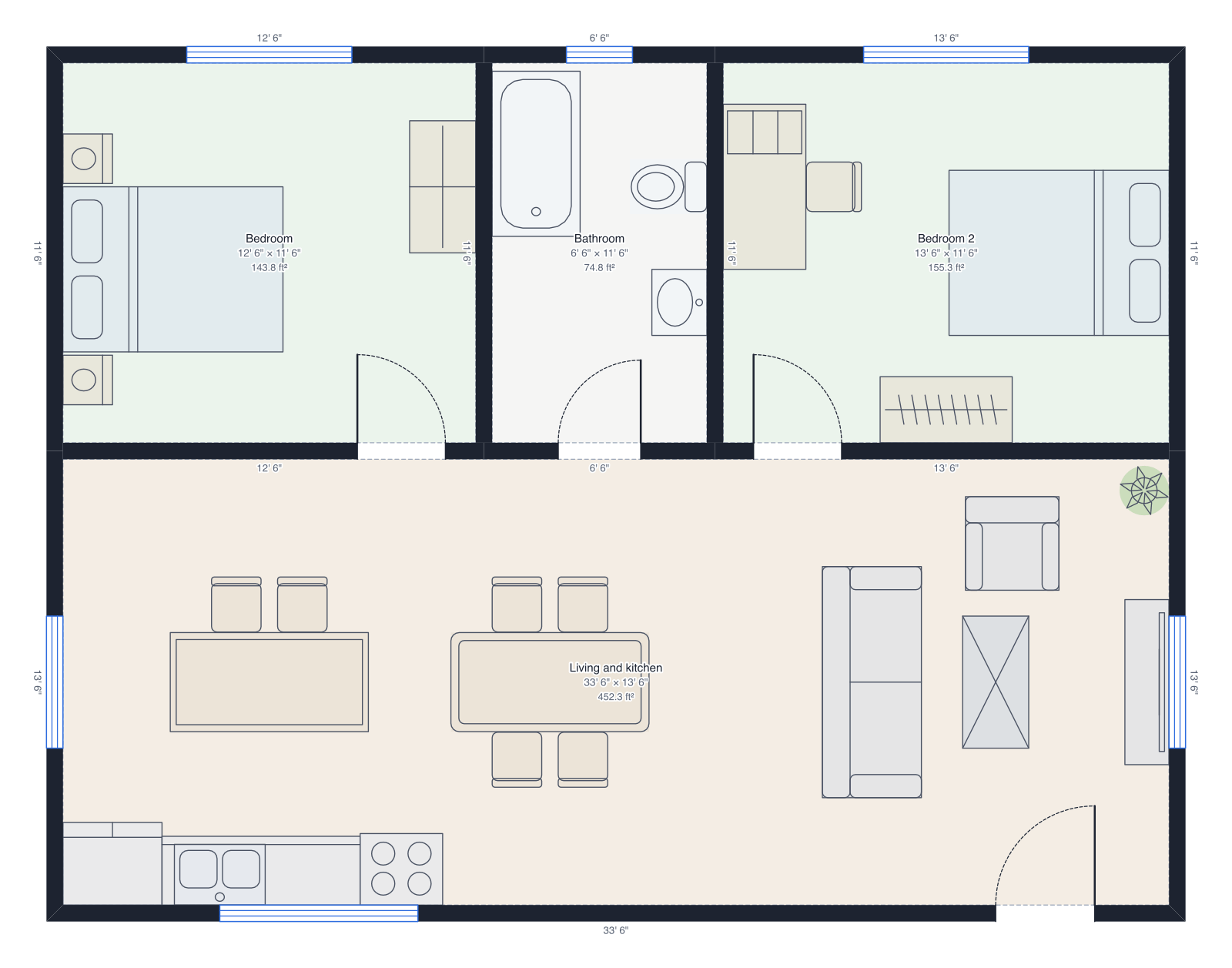 Two-bedroom apartment floor plan
