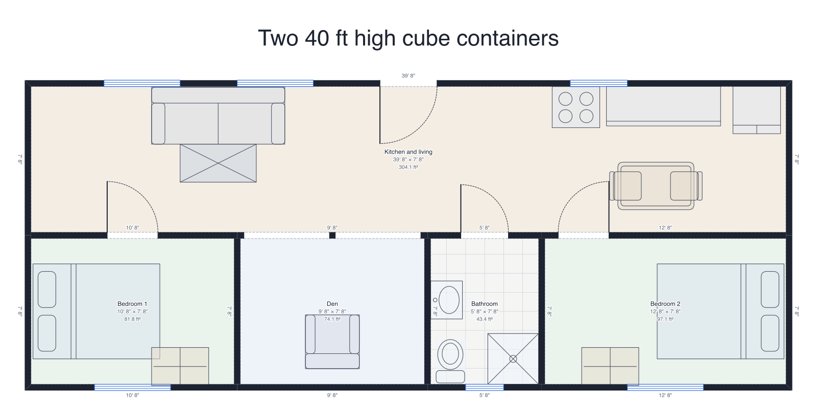 Two 40 ft container home floor plan